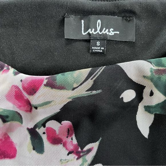 Lulus Ayana‎ Black Pink Floral Ruched Mesh Bodycon Dress SMALL - Picture 13 of 14